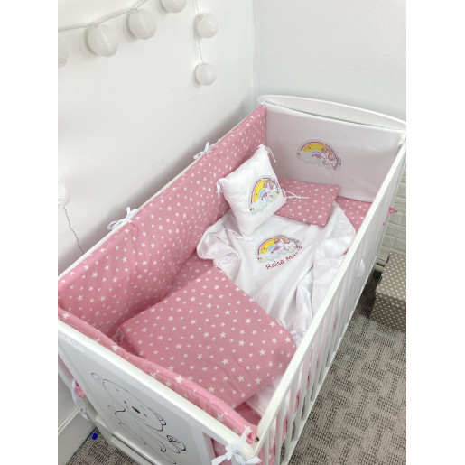 Lenjerie de pat Personalizata imprimata Stelute pe roz Unicorn cu curcubeu