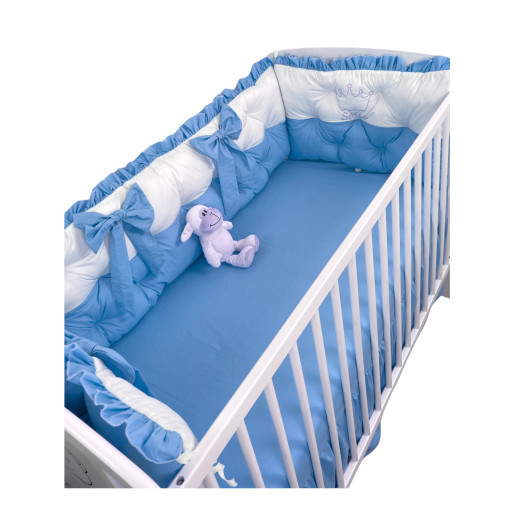 Set aparatori matlasate Bicolore cu fundițe Deseda Alb - Albastru pătuț bebeluși
