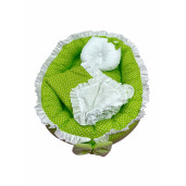 Cuib baby nest bebelusi cu volanase Verde cu buline albe LUX by Deseda