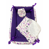 Reductor Personalizat Bebe Bed Nest cu paturica si pernuta antiplagiocefalie Deseda Violet - Fluturi gri-violet