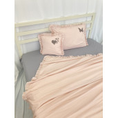 Lenjerie de pat cu 2 huse de perna și husa de pilota cu volanase și Imprimeu personalizat Roz pudrat 