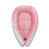 Set 4 în 1 Personalizat cuib baby nest bebelusi cu desfacere, salteluta detașabilă, perna formare cap și păturică dubla Minky roz - Steluțe roz pe alb