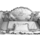 Lenjerie de pat cu apărători matlasate boltite, fundițe, 7 piese Gri - Alb