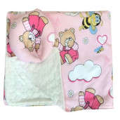 Reductor Personalizat Bebe Bed Nest cu paturica si pernuta antiplagiocefalie Deseda Ursi cu albine pe roz